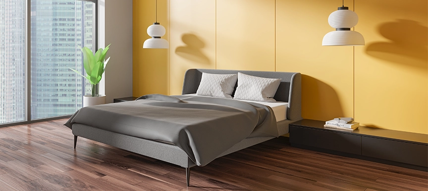 Charcoal Grey and Mustard Yellow Bedroom Wall Colour Combination