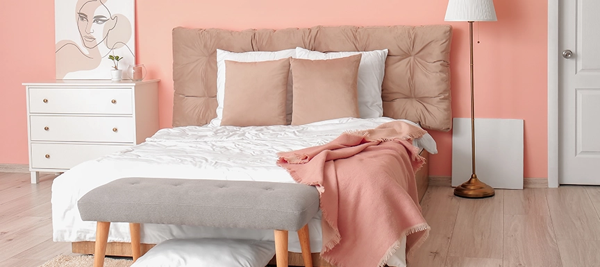 Peach and White Bedroom Wall Colour Combination